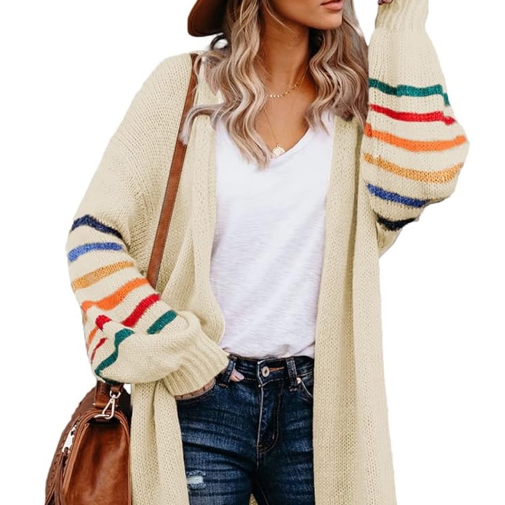 Amazon Cream Cardigan with Multicolor Stripes